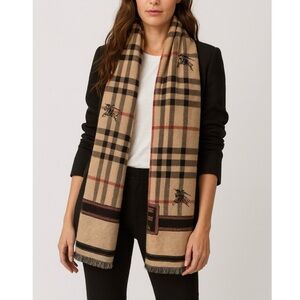 Classic Beige and Red Check Scarf/ shawl